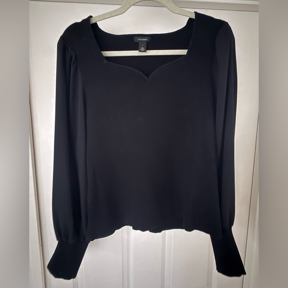 Halogen Tops - Halogen Black Women's Ribbed Blouse with Heart Neckline